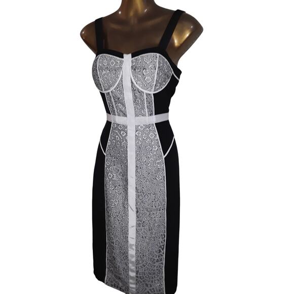 NWT Sz 2 Rebecca Minkoff CLARISSA Lacy Colorblock Corset Dress - Picture 2 of 10